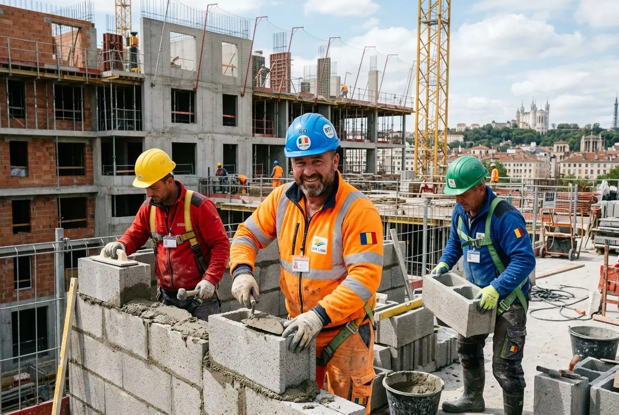 Maçons roumains sur chantier BTP