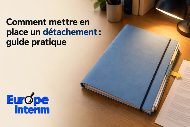 Page de guide montrant un carnet bleu posé sur un bureau près d’une lampe, dans une photo de contexte administratif.